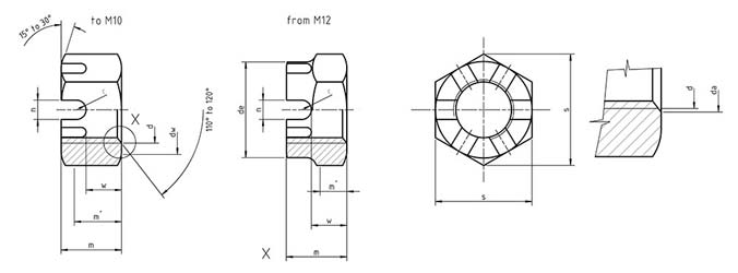 Din 979 - Hex thin slotted and castle nuts-coarse and fine pitch thread